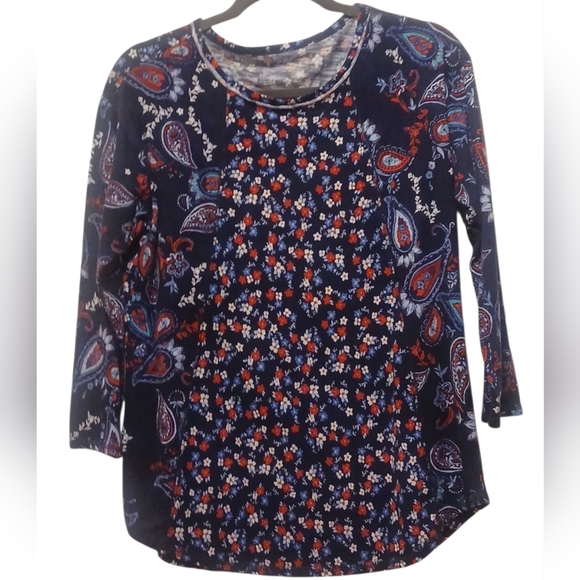 Westbound - NWT,  Blue Floral & Paisley Print Blouse, 3/4 Sleeves, Round... - Picture 3 of 10